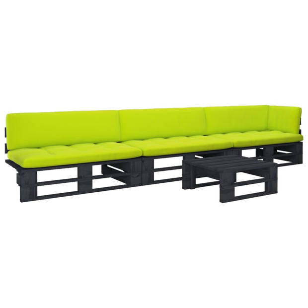 vidaXL 4-delige Loungeset pallet met kussens zwart geïmpregneerd hout