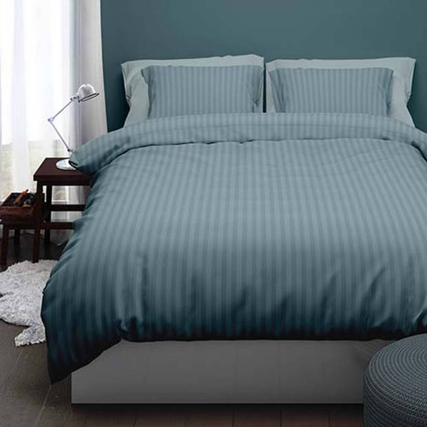 Satin d'Or Dekbedovertrek Streep Smoke Blue-Lits-jumeaux (240 x 200/220 cm)