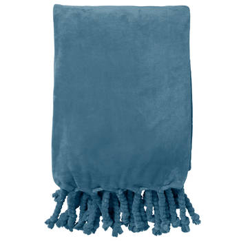 Dutch Decor FLORIJN - Plaid van fleece 150x200 cm Provincial Blue - blauw - superzacht - met franjes - Blauw