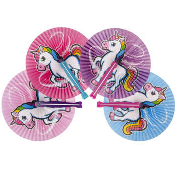 Decopatent® Uitdeelcadeaus 12 STUKS Unicorn - Eenhoorn Hand Waaier -