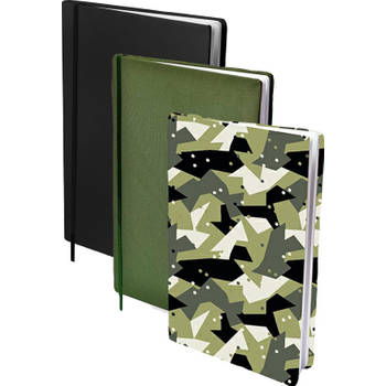 Assortiment rekbare boekenkaften A4 - 2x Army Dots - 2x Zwart - 2x Groen