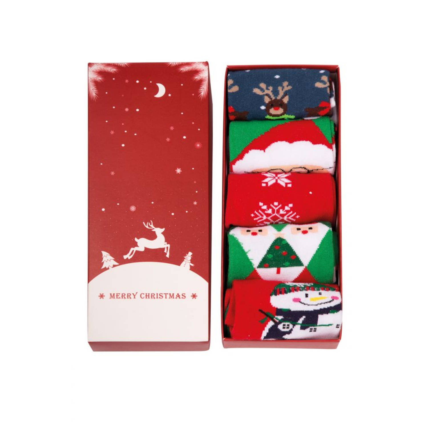 JAP Kerstmis sokken - Giftbox 5 paar - Dames en heren - Maat 37-44
