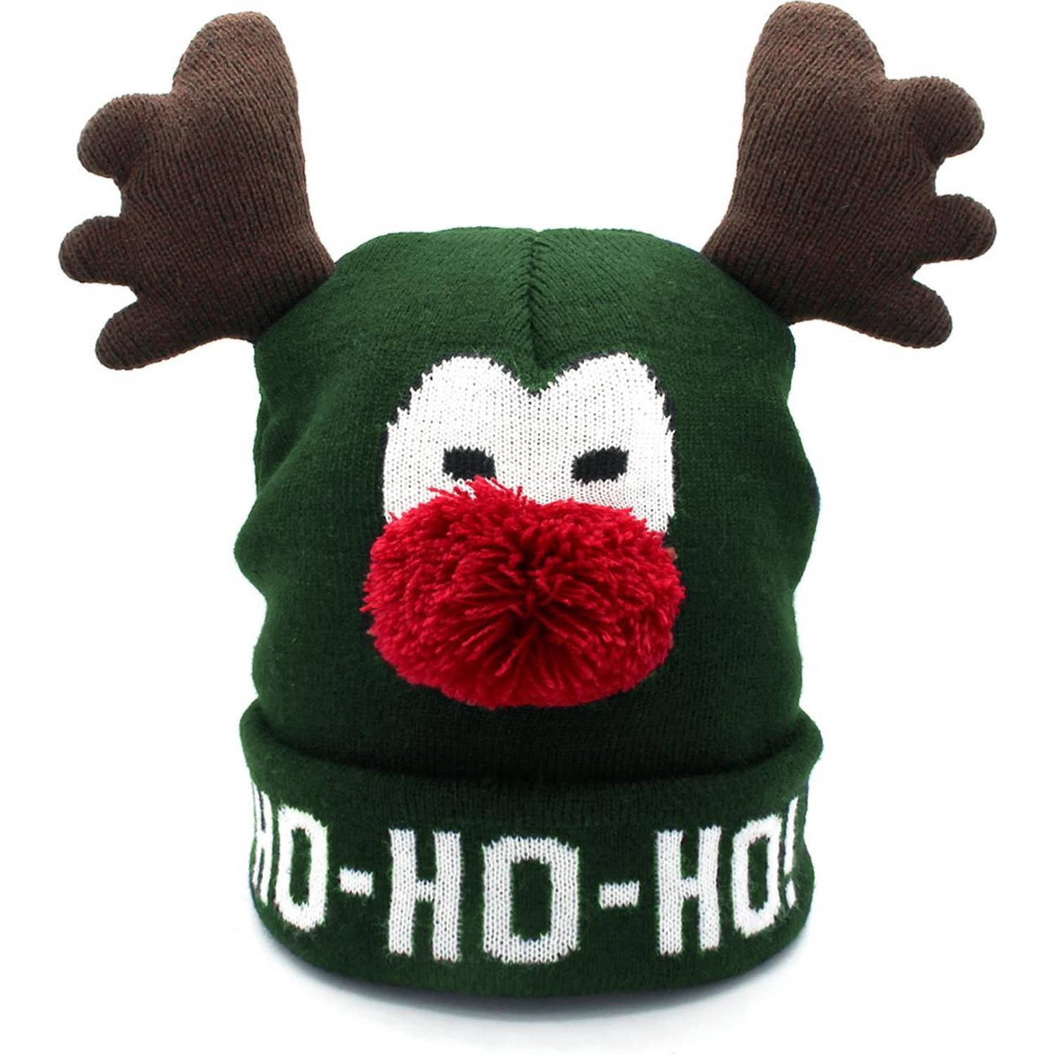 JAP Kerstmuts - Ho ho ho - Met hoorntjes - Volwassenen en kinderen - Groen