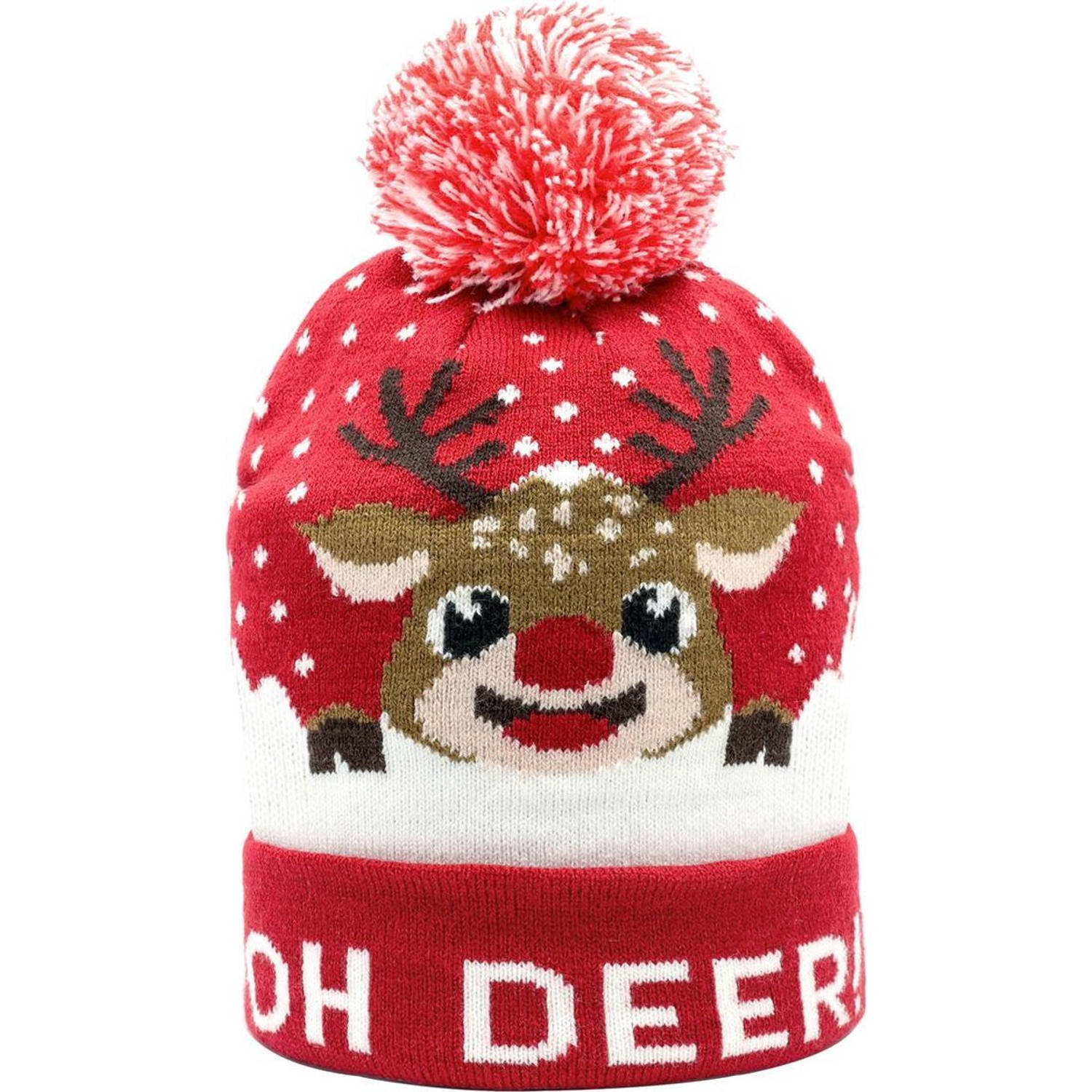 JAP Kerstmuts - Kerst Beanie voor Volwassenen en kinderen - Rudolf - Oh deer - Rood