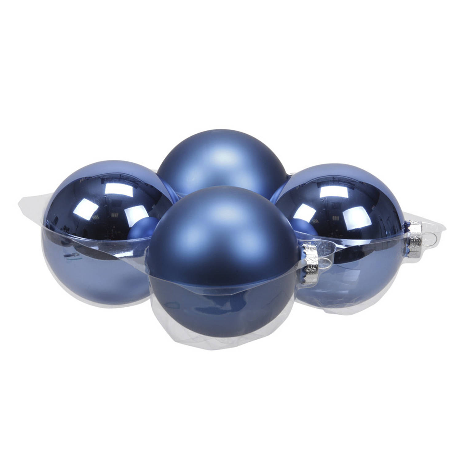 4x Stuks Glazen Kerstballen Blauw (Basic) 10 Cm Mat-glans Kerstbal