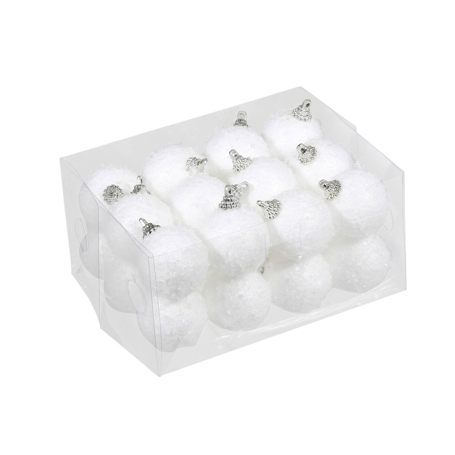 24x Kleine Kunststof Kerstballen Met Sneeuw Effect Wit 4 Cm Kerstbal