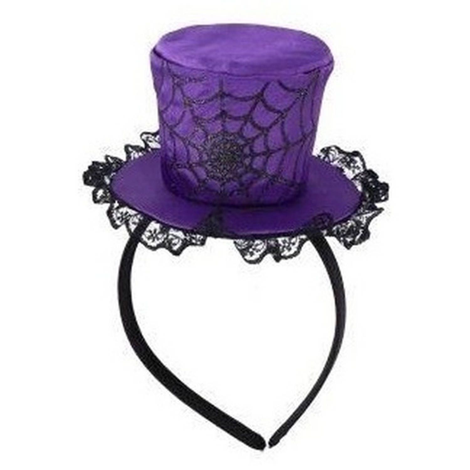 klant Perth kalligrafie Halloween - Paarse verkleed mini hoed op diadeem met spinnenweb voor dames  - Verkleedhoofddeksels | Blokker
