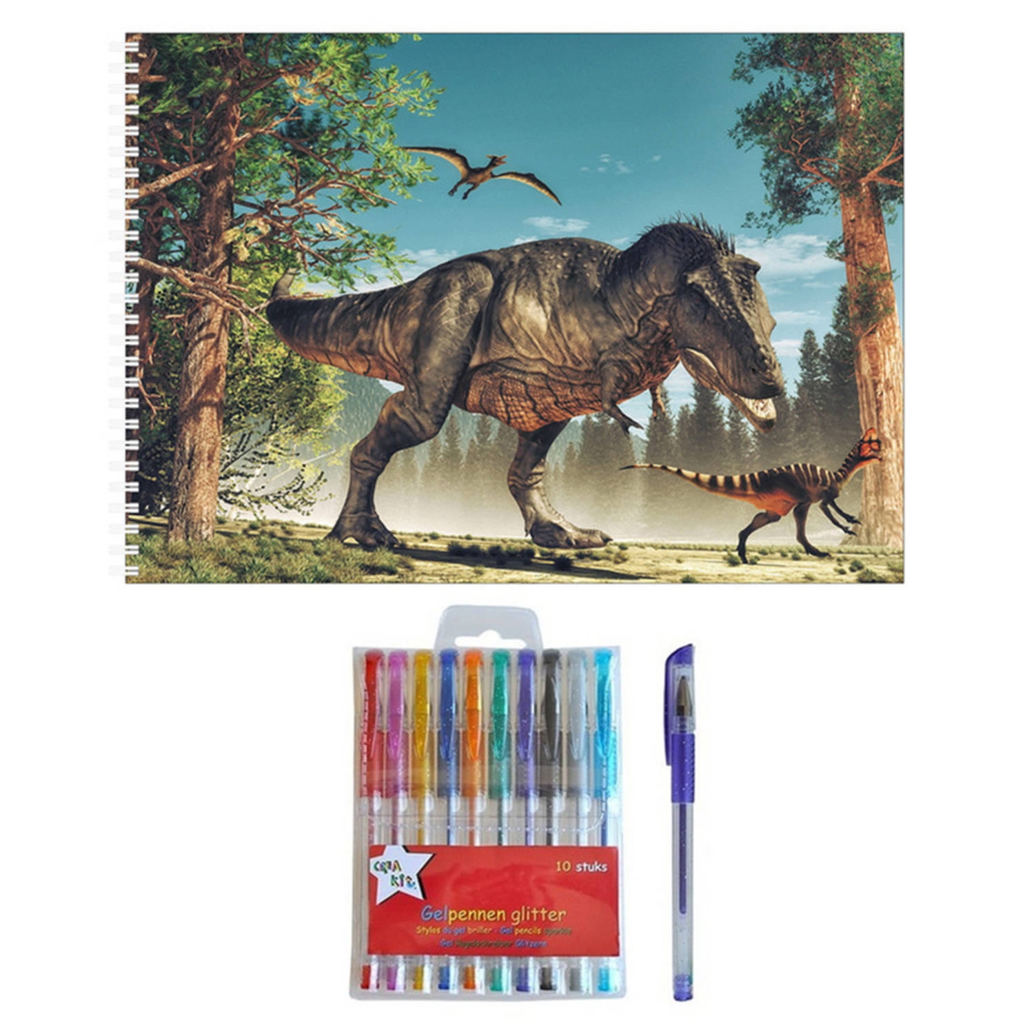 Schetsboek Dinosaurussen Liefhebbers A4 50 Paginas Met 10 Gelpennen Schetsboeken