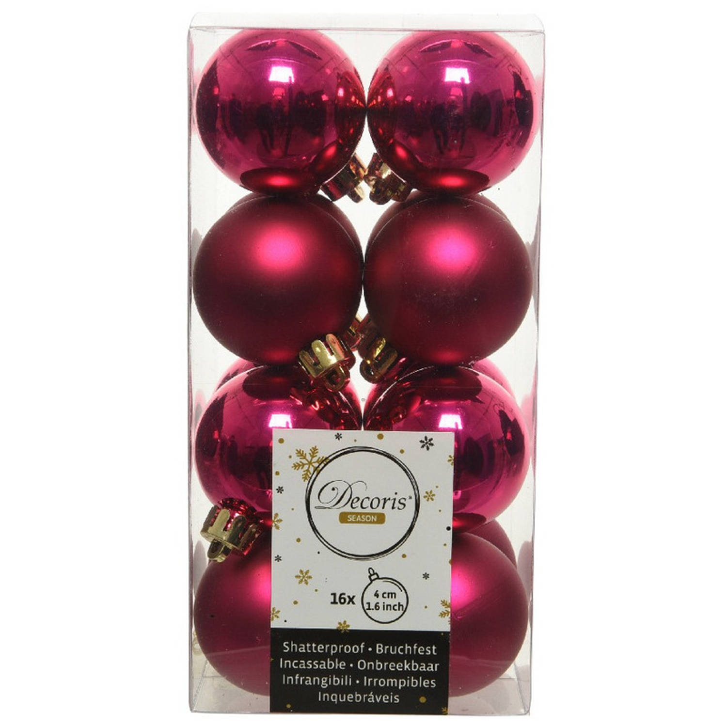 16x Bessen Roze Kleine Kerstballen 4 Cm Kunststof Mat-glans Kerstbal