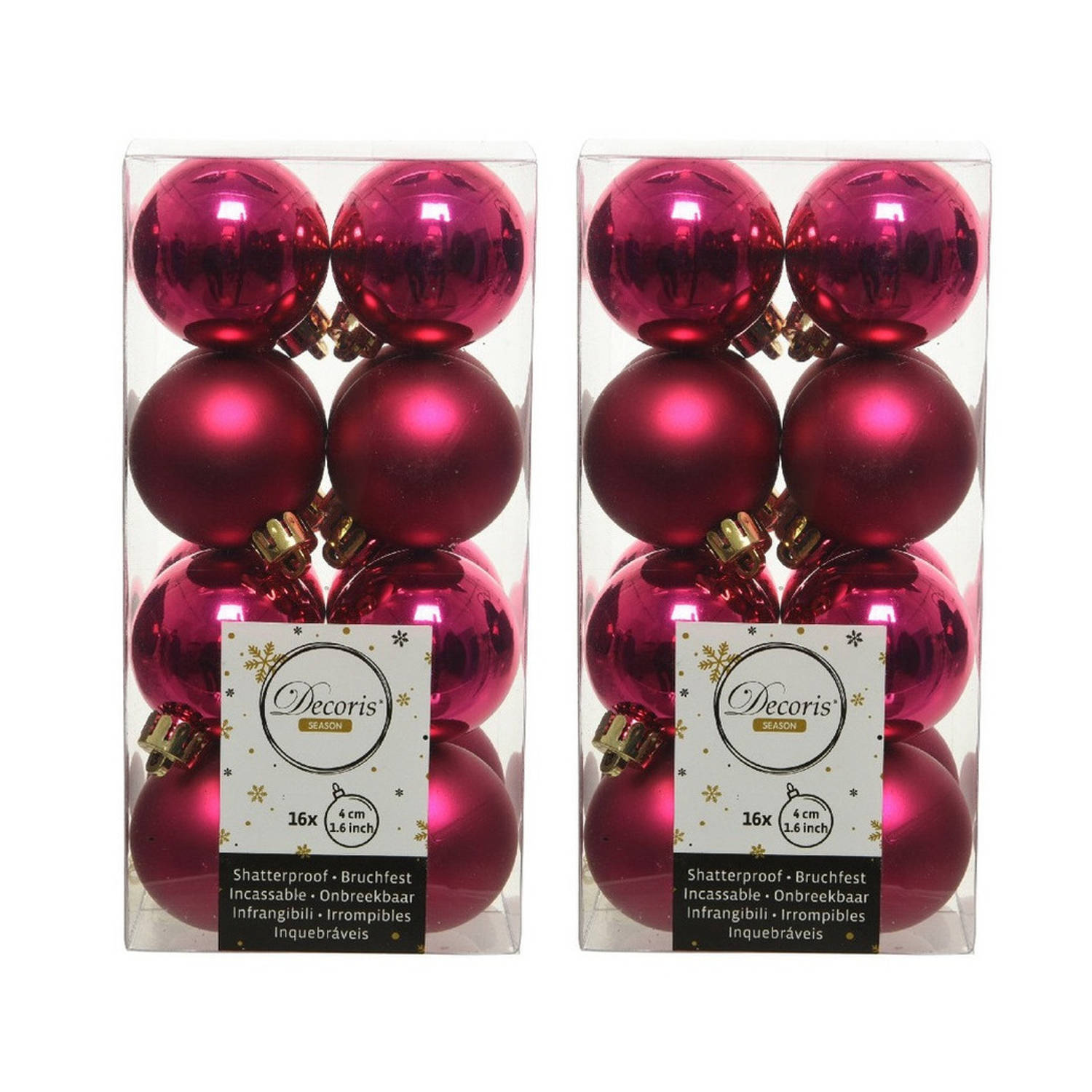 32x Bessen Roze Kleine Kerstballen 4 Cm Kunststof Mat-glans Kerstbal