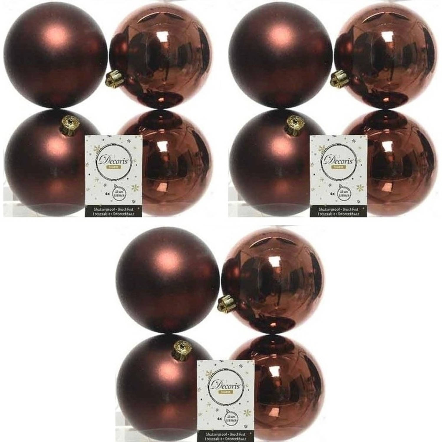 12x Kunststof Kerstballen Glanzend-mat Mahonie Bruin 10 Cm Kerstboom Versiering-decoratie Kerstbal