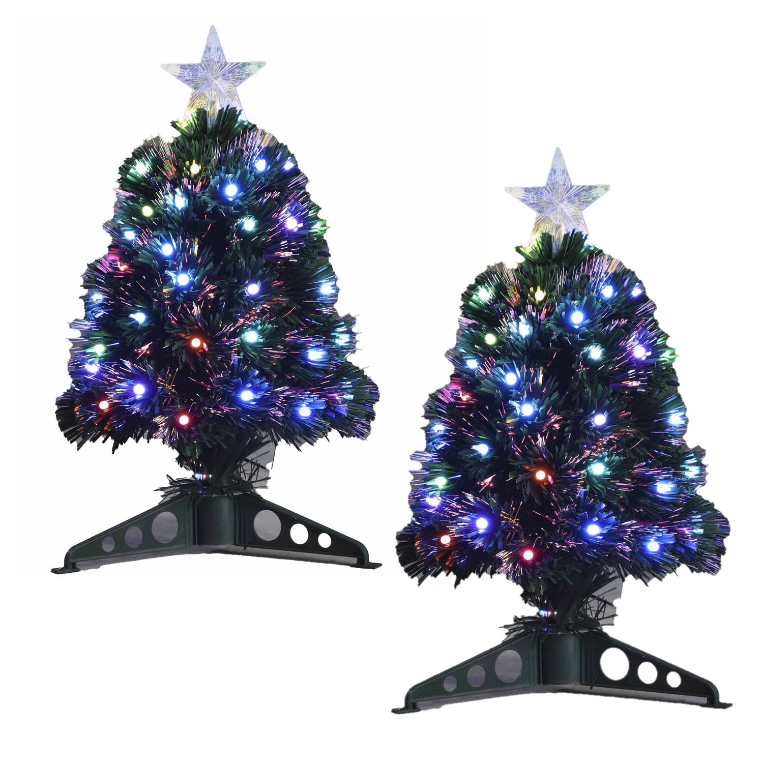 2x Stuks Fiber Optic Kerstbomen-kunst Kerstbomen Met Gekleurde Lampjes 45 Cm Kunstkerstboom