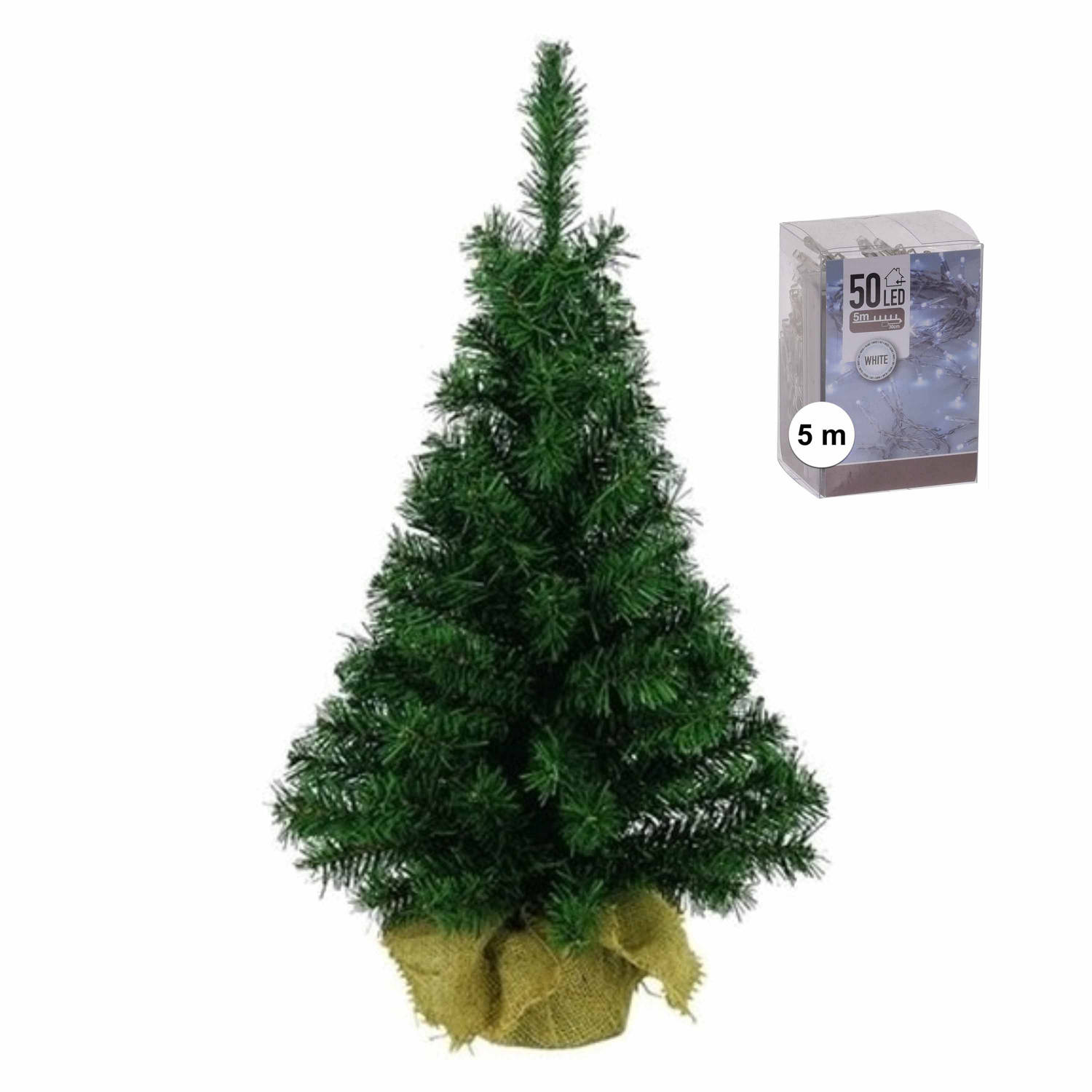 Volle Mini Kerstboom-kunstboom Groen 45 Cm Inclusief Helder Witte Kerstverlichting Kunstkerstboom