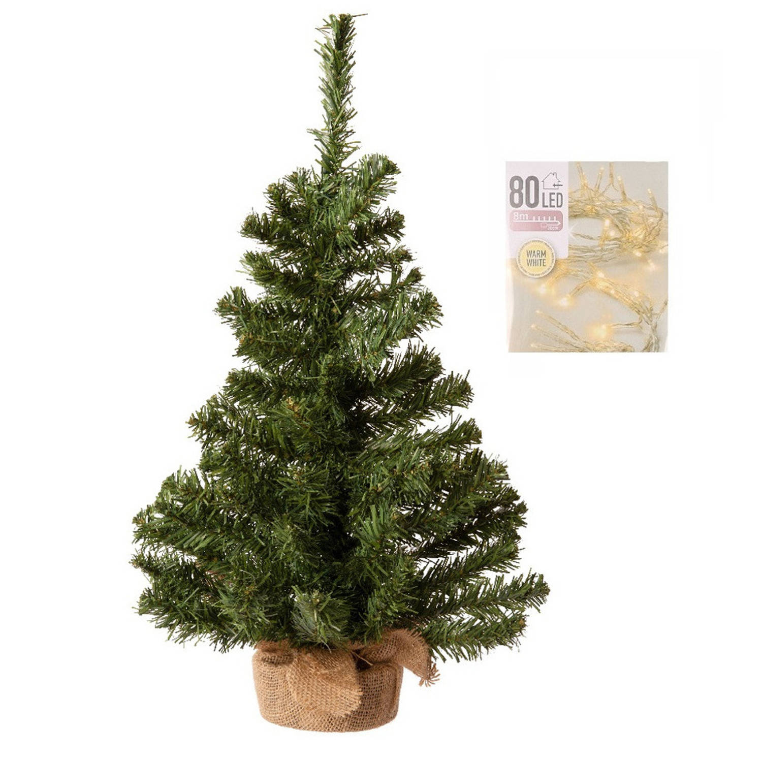 Tijdreeksen Hulpeloosheid Mens Volle kerstboom in jute zak 60 cm inclusief warm witte kerstverlichting -  Kunstkerstboom | Blokker