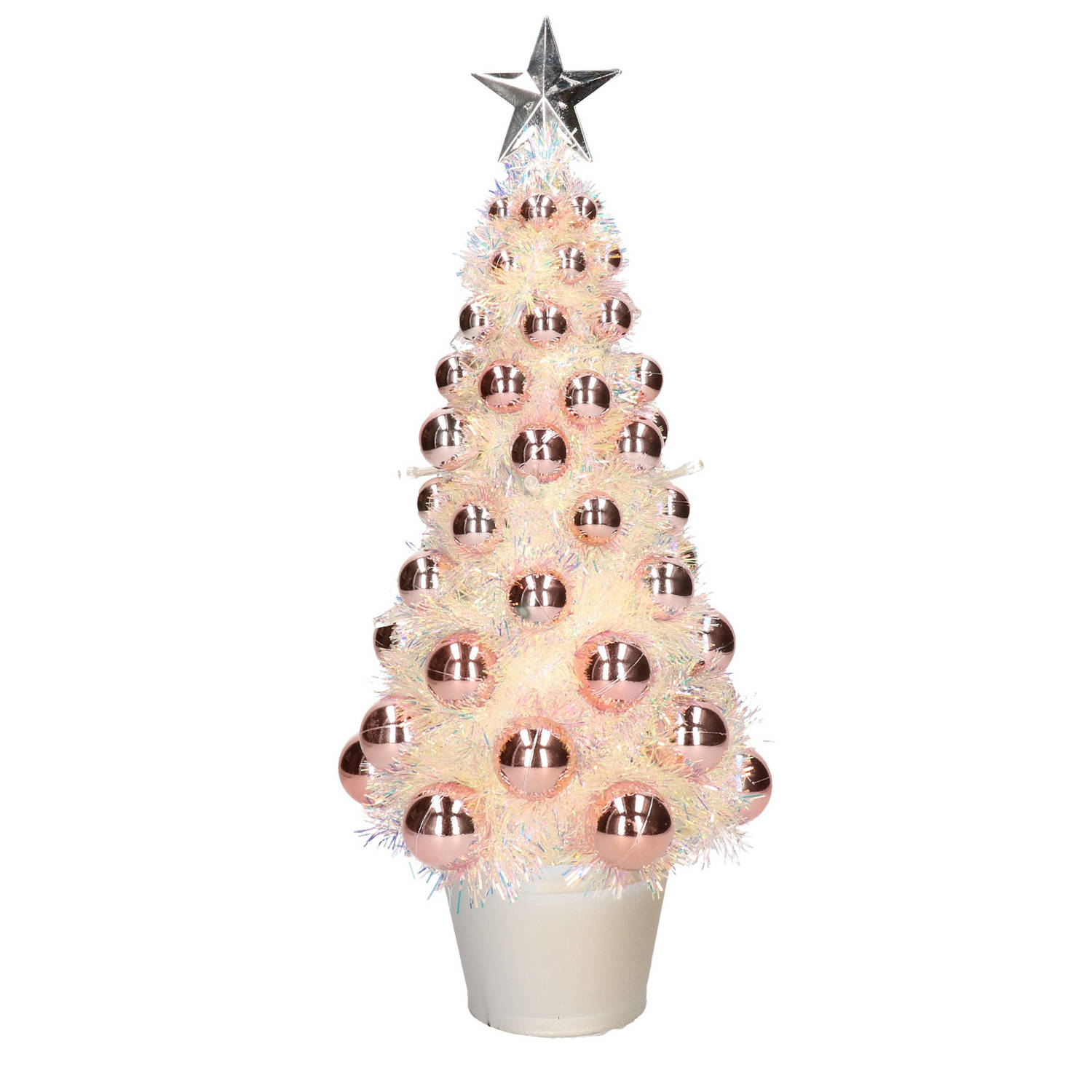 Complete Mini Kunst Kerstboom-Kunstboom Zalmroze Met Lichtjes 40 Cm Kunstkerstboom