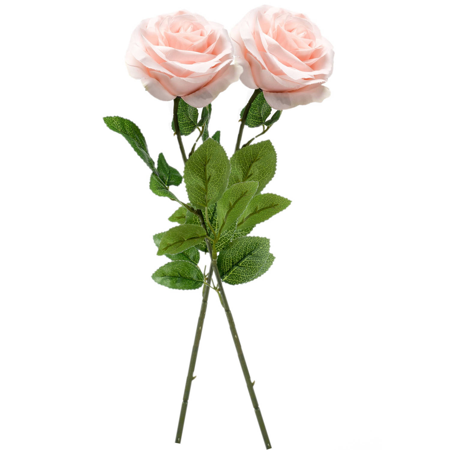 2x Perzik roze rozen Marleen kunstbloemen 63 cm - Woondecoratie/accessoires - Kunstbloemen - Nepbloemen - Kunsttakken - Roos/rozen