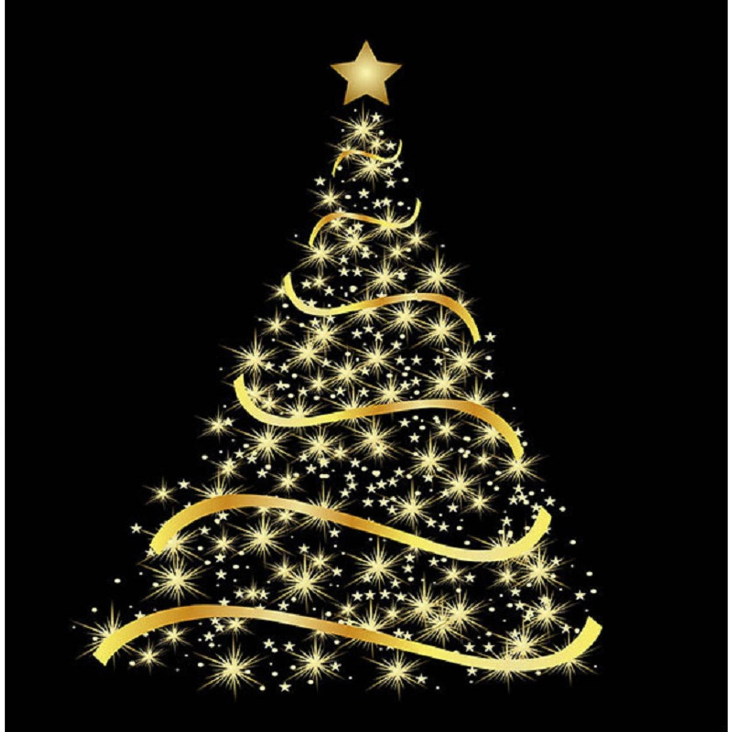 40x Zwarte Kerst Thema Servetten Met Gouden Kerstboom 33 X 33 Cm Feestservetten