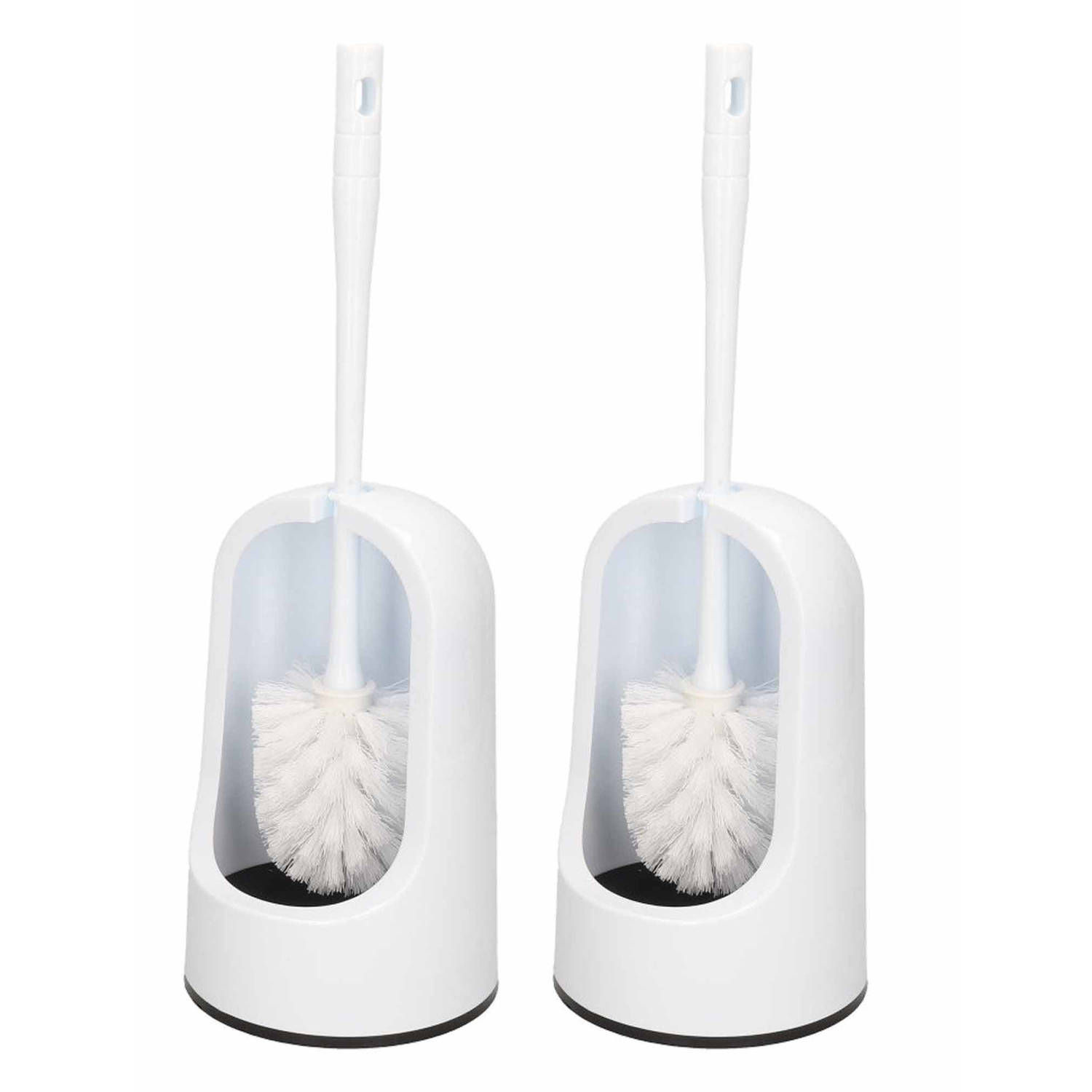2x Toiletborstels/wc-borstels met houder wit kunststof 40 cm - Toiletborstels