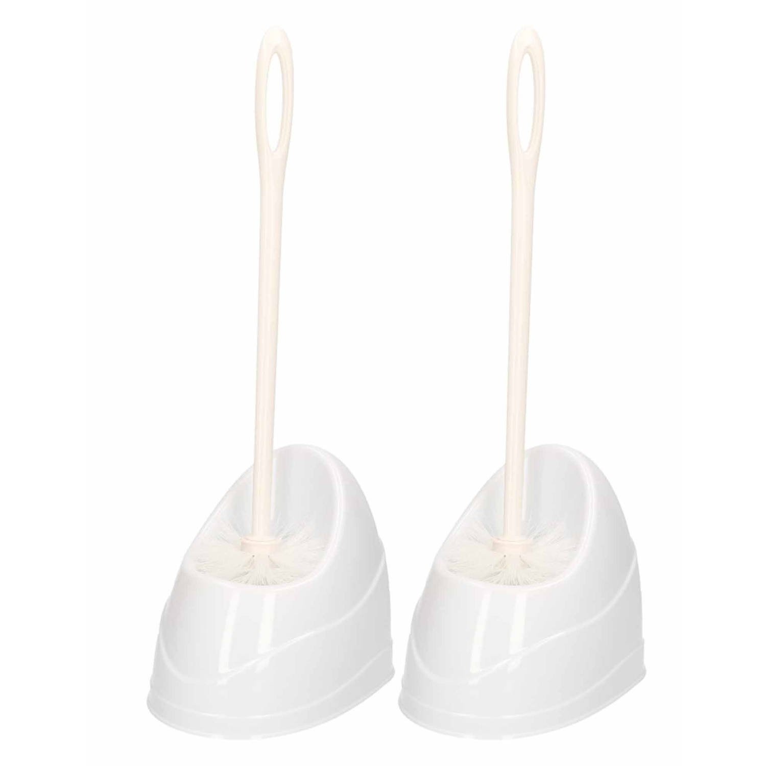 2x Witte toiletborstels/wc-borstels met houder kunststof 45 cm - Toiletborstels