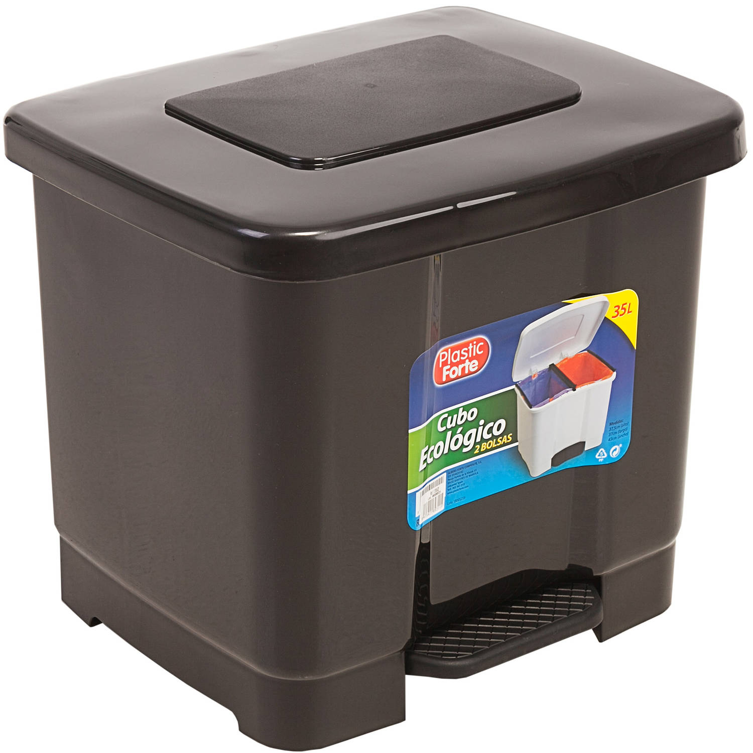 Dubbele afvalemmer/vuilnisemmer donkergrijs 35 liter met deksel en pedaal - Pedaalemmers