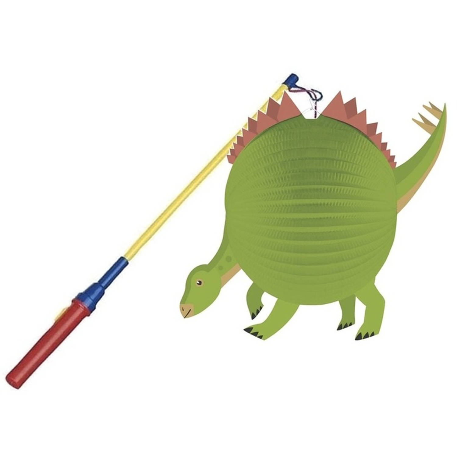 Dinosaurus ronde lampion 25 cm met lampionstokje - Feestlampionnen