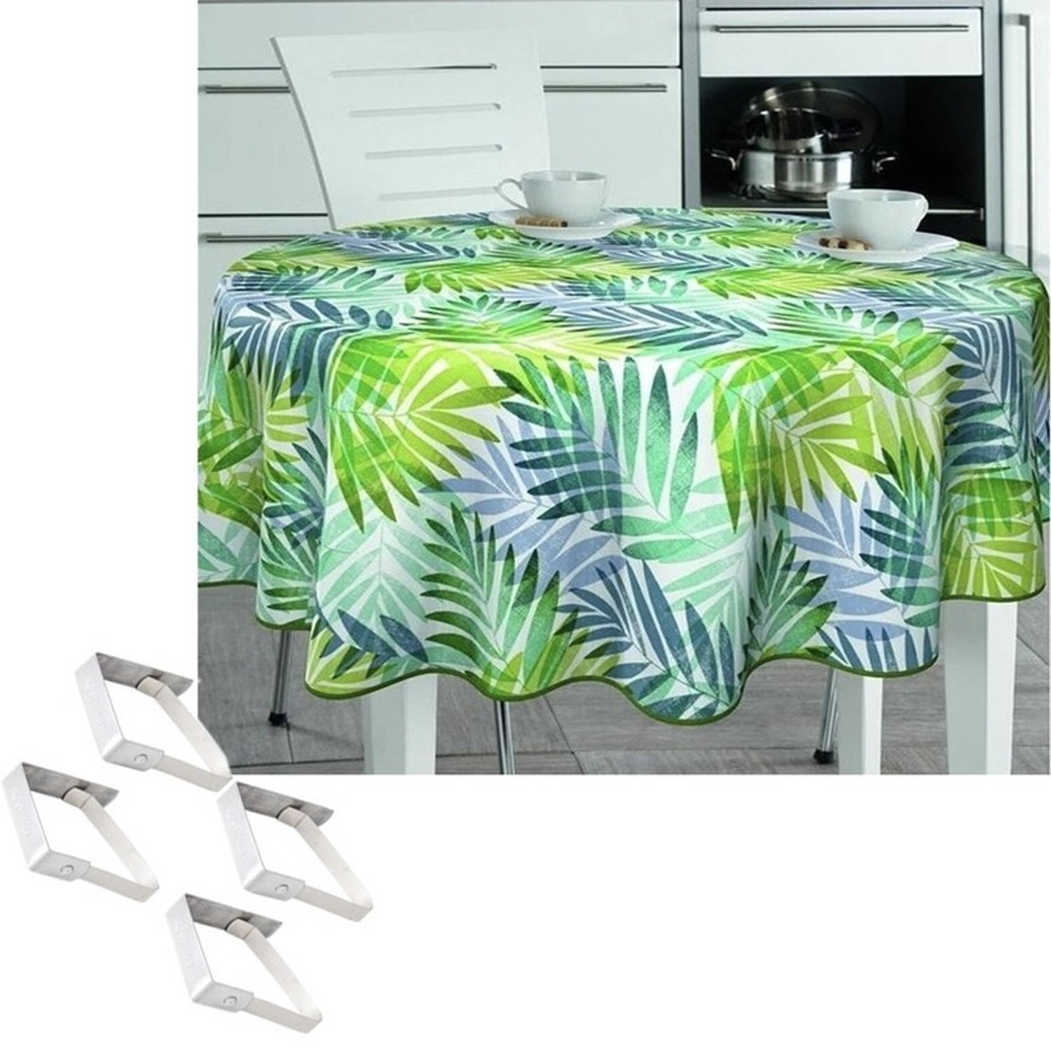 Oeps visie Overtreffen Tafelkleed/tafelzeil palmbladeren 160 cm rond met 4 klemmen - Tafelzeilen |  Blokker