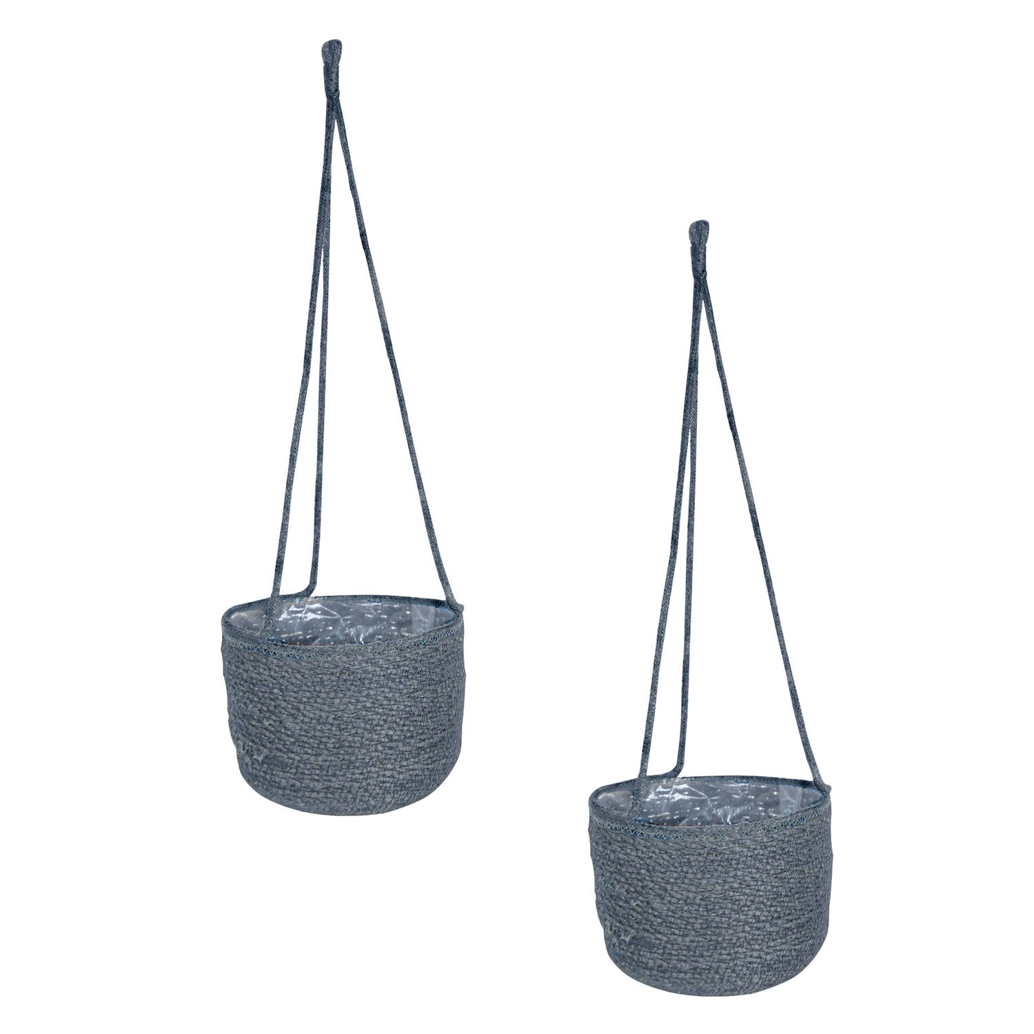 Set van 2x stuks hangende plantenpot/bloempot van jute/zeegras diameter 19 cm en hoogte 17 cm grijs - Plantenpotten