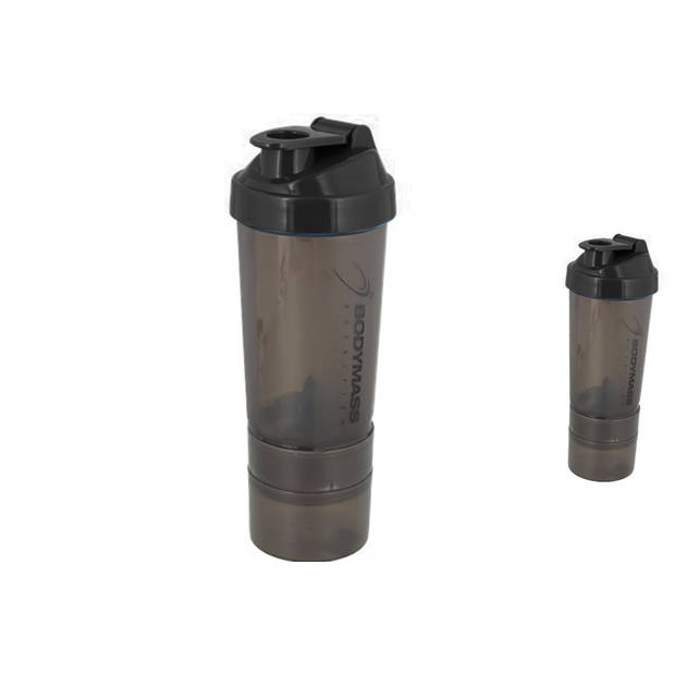 Bidon zwart shakebeker-Sportdrankfles - Bodymass - waterfles / watercan van tritan materiaal - 600 ml