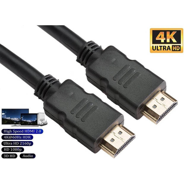 HDMI-kabel 4k Ultra HD - HDMI naar HDMI - HDMI M/M - 1.4 - 1.50 meter - Zwart - CE-markering - Geschikt voor Computer en