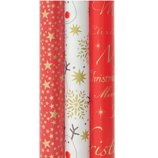 RED PASSION - cadeaupapier - kerstpapier inpakpapier voor kerst - 3 meter x 70 cm - 6 rollen