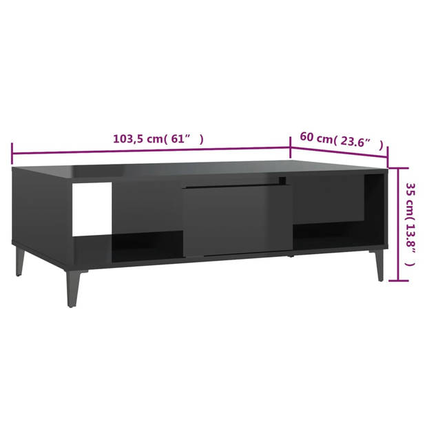 The Living Store Salontafel Industrieel - 103.5 x 60 x 35 cm - Hoogglans zwart