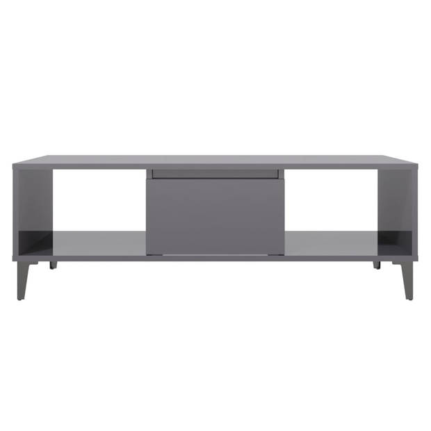 The Living Store Salontafel Industriële Stijl - 103.5 x 60 x 35 cm - Hoogglans Grijs