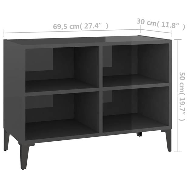 vidaXL Tv-meubel met metalen poten 69,5x30x50 cm hoogglans grijs