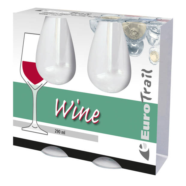 Set van 2x stuks onbreekbare kunststof camping wijnglazen voor witte wijn 290 ml - feest glas wijn
