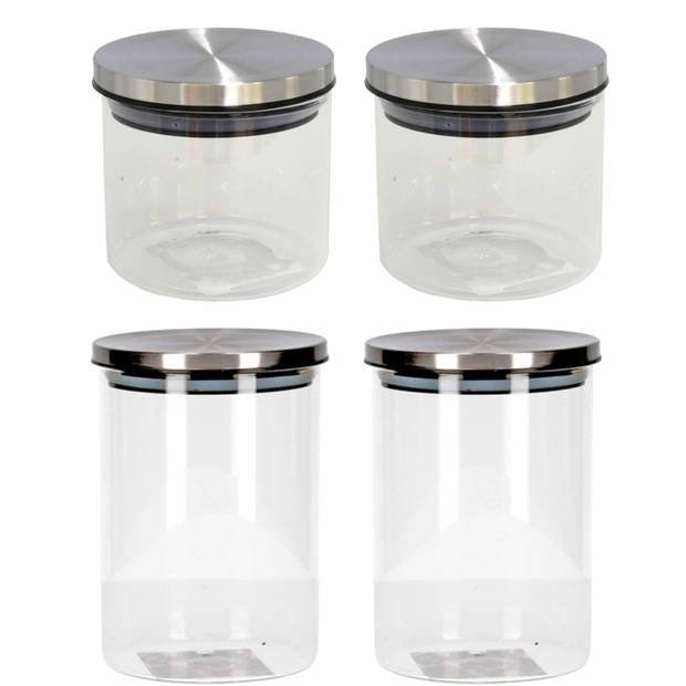 Set van 4 stuks glazen transparante voorraadbussen/voorraadpotten met deksel 450ml/650ml - Voorraadpot