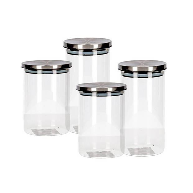 Set van 4 stuks glazen transparante voorraadbussen/voorraadpotten met deksel 650ml/900ml - Voorraadpot