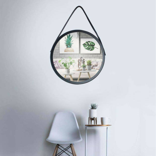 Wandspiegel - zwart - rond - industrieel - 51 cm - Spiegels