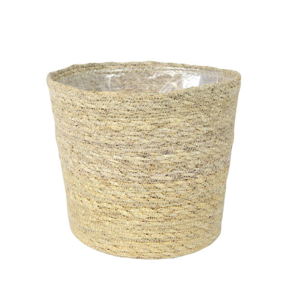 Set van 2x stuks plantenpot/bloempot van jute/zeegras diameter 30 cm en hoogte 26 cm creme beige - Plantenpotten