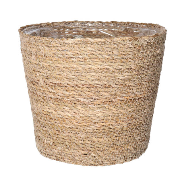 Steege Plantenpot - beige - gevlochten zeegras - 22 x 19 cm - Plantenpotten