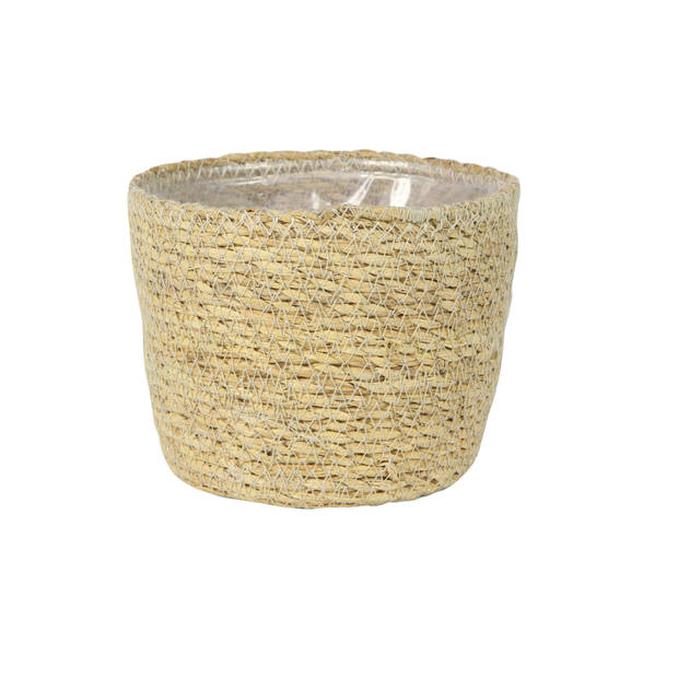 Set van 2x stuks plantenpot/bloempot van jute/zeegras diameter 15 cm en hoogte 12 cm creme beige - Plantenpotten