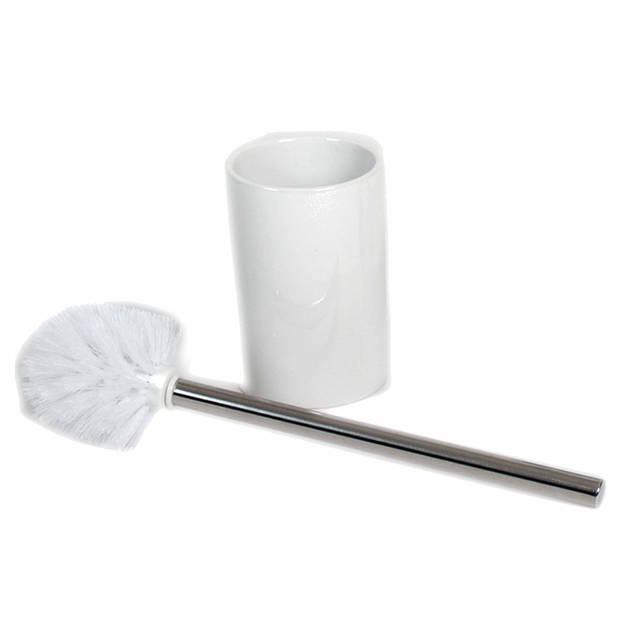 2x stuks wc/toiletborstels inclusief houders wit 37 cm van RVS /keramiek - Toiletborstels