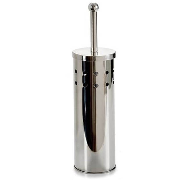 Toiletborstel houder zilver rvs 38 cm met pedaalemmer 5 liter - Badkameraccessoireset