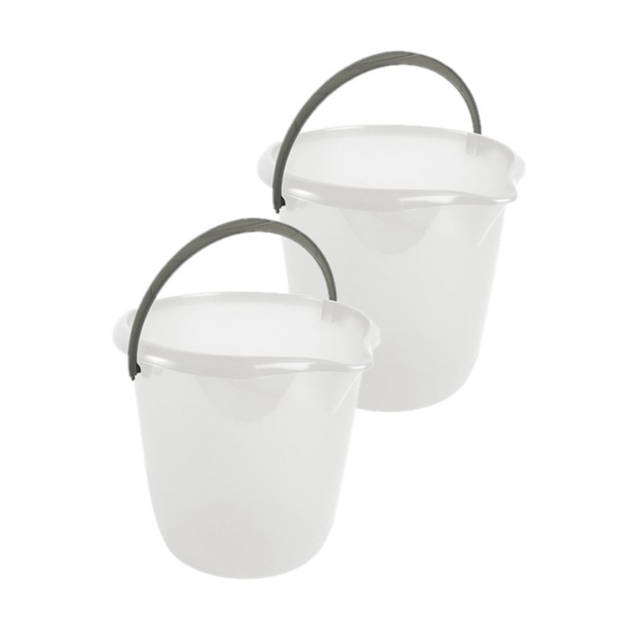 2x stuks witte schoonmaakemmers/huishoudemmers 10 liter van dia 28 cm - Emmers