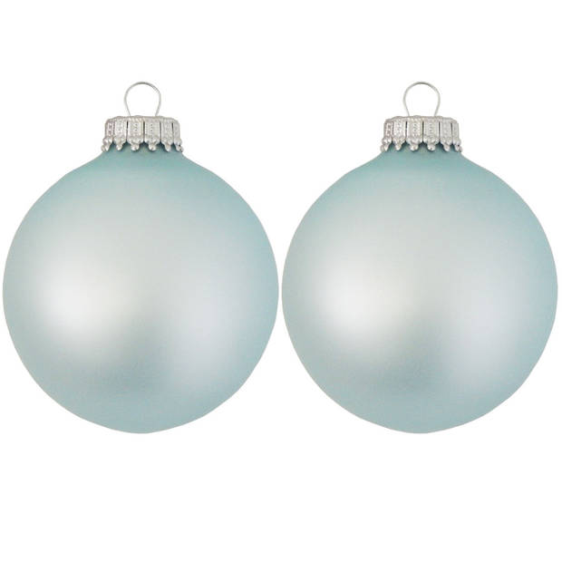 24x Aqua blauwe matte kerstballen van glas 7 cm - Kerstbal