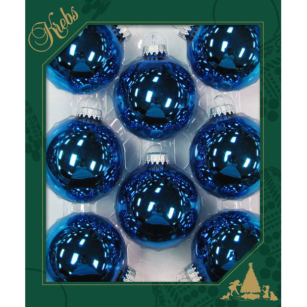 8x Glanzende blauwe kerstboomversiering kerstballen van glas 7 cm - Kerstbal