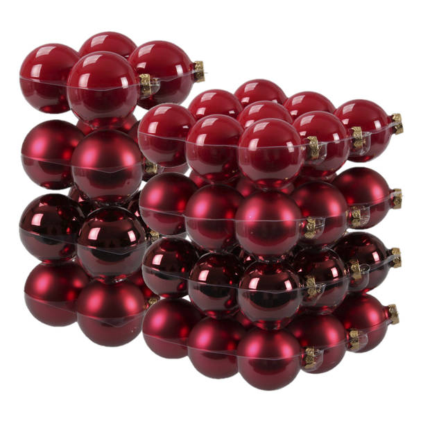 52x stuks glazen kerstballen rood/donkerrood 6 en 8 cm mat/glans - Kerstbal