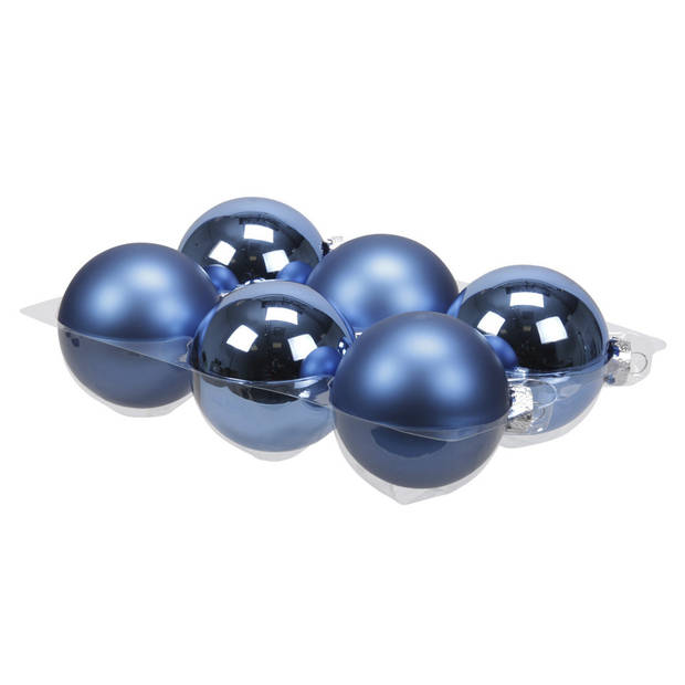 6x stuks glazen kerstballen blauw (basic) 8 cm mat/glans - Kerstbal