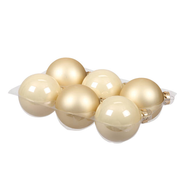 14x glazen kerstballen champagne van 8 en 10 cm mat/glans - Kerstbal