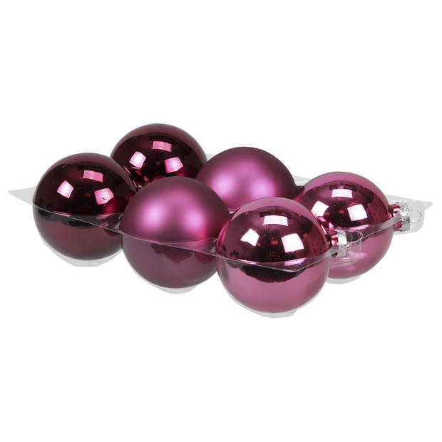 20x stuks glazen kerstballen cherry roze (heather) 8 en 10 cm mat/glans - Kerstbal