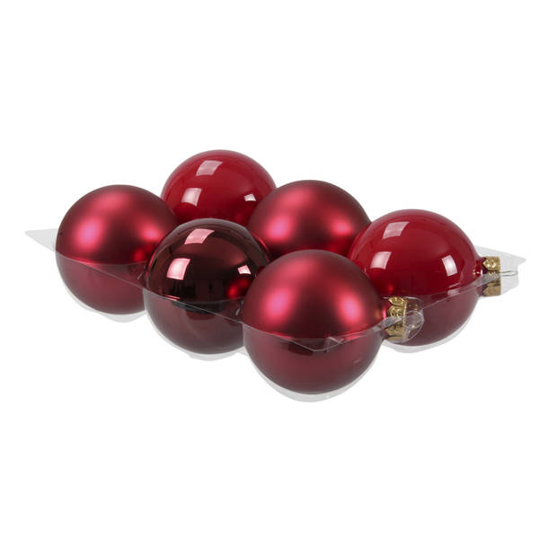 12x stuks glazen kerstballen rood/donkerrood 8 cm mat/glans - Kerstbal
